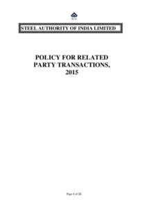 STEEL AUTHORITY OF INDIA LIMITED  POLICY FOR RELATED PARTY TRANSACTIONS, 2015
