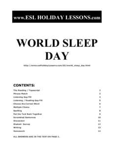 www.ESL HOLIDAY LESSONS.com  WORLD SLEEP DAY http://www.eslHolidayLessons.com/03/world_sleep_day.html