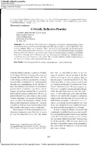 Critically reflective practice Stephen Brookfield Journal of Continuing Education in the Health Professions; Fall 1998; 18, 4; ProQuest Education Journals pg. 197