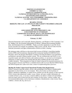 WRITTEN STATEMENT BY STEPHEN M. VOLZ ASSISTANT ADMINISTRATOR NATIONAL ENVIRONMENTAL SATELLITE, DATA, AND INFORMATION SERVICE NATIONAL OCEANIC AND ATMOSPHERIC ADMINISTRATION