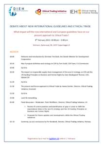 DEBATE ABOUT NEW INTERNATIONAL GUIDELINES AND ETHICAL TRADE What impact will the new international and European guidelines have on our present approach to Ethical Trade? 8th February 2012; 10:00 am – 3:00 pm Holmen, Ga