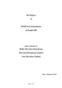 Test Report of PN420 Test Transmission at Temple Hill