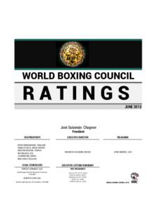 WORLD BOXING COUNCIL  RATINGS JUNE 2013 	
  	
  	
  	
  	
  	
  	
  	
  	
  	
  	
  	
  	
  	
  	
  	
  	
  	
  