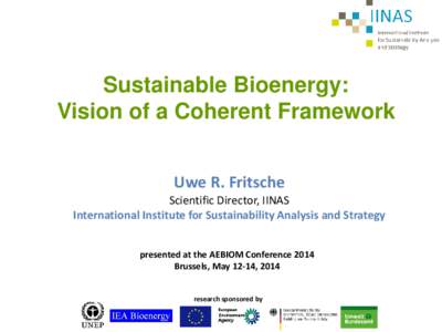 Sustainable Bioenergy: Vision of a Coherent Framework Uwe R. Fritsche Scientific Director, IINAS International Institute for Sustainability Analysis and Strategy
