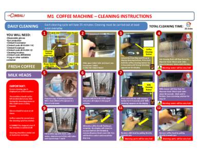 M1 COFFEE MACHINE – CLEANING INSTRUCTIONS DAILY CLEANING YOU WILL NEED: •Disposable gloves •Eye protection •Cimbali Ecocleaner