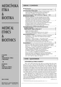 MEDICÍNSKA ETIKA & BIOETIKA MEDICAL ETHICS