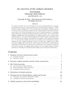 An overview of the ordinal calculator Paul Budnik Mountain Math Software [removed] c[removed]Mountain Math Software Copyright