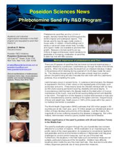 Poseidon Sciences News Phlebotomine Sand Fly R&D Program April 2006 Academic and industrial organizations interested in this R&D