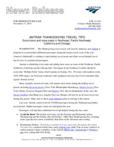 Amtrak Thanksgiving Travel Tips
