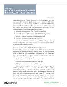 TIMSS[removed]Quality Control Observations of the TIMSS 2011 Data Collection  Quality Control Observations of