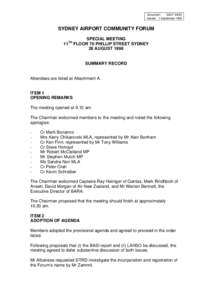 Document: SACF[removed]Issued: 1 September 1998 SYDNEY AIRPORT COMMUNITY FORUM SPECIAL MEETING