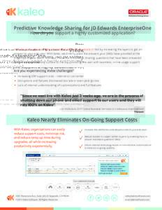 Predictive Knowledge Sharing for JD Edwards EnterpriseOne How do you support a highly customized application? How do you support a highly customized software application? Not by increasing the layers to get an answer to 
