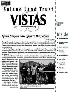 Vol. 14 #2  Summer 2007 Lynch Canyon now open to the public! Aleta George, Editor