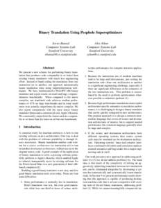 Binary Translation Using Peephole Superoptimizers Sorav Bansal Computer Systems Lab Stanford University 