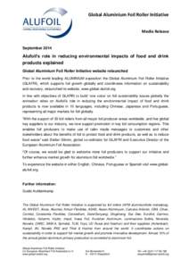 Global Aluminium Foil Roller Initiative Media Release SeptemberAlufoil’s role in reducing environmental impacts of food and drink