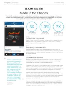 Success Story  Made in the Shades Hawkers Co. sunglasses used Custom Audiences to maximize the reach of a photo ad campaign on Instagram, coupling young, edgy imagery with a playful countdown promotion designed to spur o