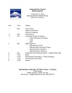 Nisqually River Council Meeting Agenda Friday April 17, 2015 Nisqually National Wildlife Refuge 9:00 am to 12:00 pm