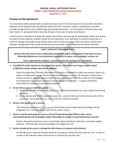 Desktop, Laptop, and Portable Device DRAFT - Data Classification System Requirements September 12, 2013 Purpose of this document This document outlines and provides an explanation for some of the most important and possi