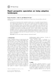 Rapid parapatric speciation on holey adaptive landscapes Sergey Gavrilets1,2*, Hai Li3 and Michael D. Vose3 Departments of 1Ecology and Evolutionary Biology, 2Mathematics, and 3Computer Science, University of Tennessee, 