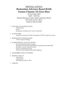 MEETING AGENDA  Restoration Advisory Board (RAB) Former Chanute Air Force Base 15 November[removed]:00 – 1:00 P.M.