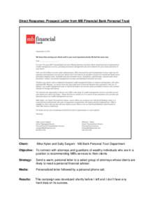 Direct Response: Prospect Letter from MB Financial Bank Personal Trust  Client: Mike Nylen and Sally Sargent - MB Bank Personal Trust Department