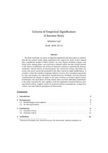 Criteria of Empirical Significance: A Success Story Sebastian Lutz∗ Draft: 2010–12–11  Abstract
