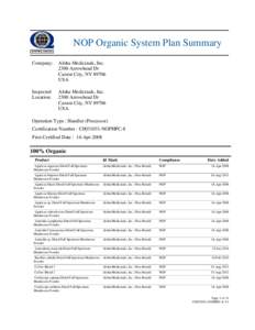 NOP Organic System Plan Summary Company: Aloha Medicinals, IncArrowhead Dr Carson City, NV 89706