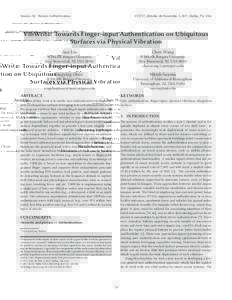 VibWrite: Towards Finger-input Authentication on Ubiquitous Surfaces via Physical Vibration