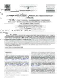 Remote Sensing of Environment – 127 www.elsevier.com/locate/rse Evaluation of the MODIS LAI algorithm at a coniferous forest site in Finland Yujie Wang a,*, Curtis E. Woodcock a, Wolfgang Buermann a, Paul