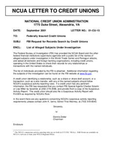 01-CU-15, FBI Request for Records Search by Credit Unions