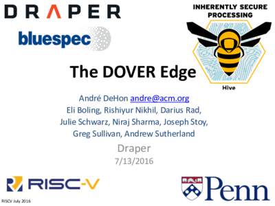 The	
  DOVER	
  Edge André	
  DeHon	
  	
   Eli	
  Boling,	
  Rishiyur	
  Nikhil,	
  Darius	
  Rad,	
  	
   Julie	
  Schwarz,	
  Niraj	
  Sharma,	
  Joseph	
  Stoy,	
  	
   Greg	
  Sulli