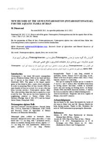 NEW RECORD OF THE GENUS POTAMOGETON (POTAMOGETONACEAE) FOR THE AQUATIC FLORA OF IRAN