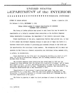 UNITED STATES  LJEPARTMENT of the INTERIOR * * * * * * * * * * * * * * * * * * * * *news BUREAU OF INDIAN AFFAIRS