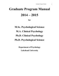 Graduate Program Manual  Graduate Program Manual 2014 – 2015 for