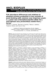AACL BIOFLUX Aquaculture, Aquarium, Conservation & Legislation International Journal of the Bioflux Society Fish abundance differences and relations to plankton primary production in two variants of