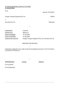 Civil Judgment - Krueger Transport Equipment v Parry Bros Pty Ltd (PDF 17KB - 3 pages)