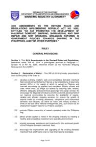 REPUBLIC OF THE PHILIPPINES DEPARTMENT OF TRANSPORTATION AND COMMUNICATIONS MARITIME INDUSTRY AUTHORITYAMENDMENTS TO THE REVISED RULES AND