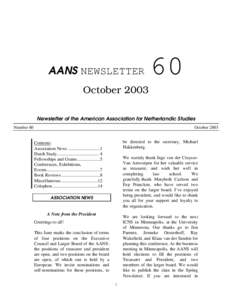 AANS NEWSLETTER  60 October 2003 Newsletter of the American Association for Netherlandic Studies