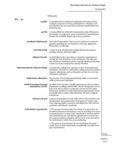 Blue Ridge Community and Technical College Self-Study 2009 Glossary #’s - Ar