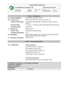 Sagent Pharmaceuticals, Inc.  Gemcitabine for Injection, USP Safety Data Sheet (SDS)