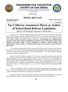 TREASURER-TAX COLLECTOR COUNTY OF SAN DIEGO COUNTY ADMINISTRATION CENTER  1600 PACIFIC HIGHWAY, ROOM 112 SAN DIEGO, CALIFORNIA  (  FAXwww.sdtreastax.com DAN McALLISTER