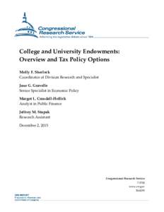 College and University Endowments: Overview and Tax Policy Options