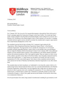 Middlesex University London ⎟ School of Law The Burroughs⎟ London NW4 4BT⎟ United Kingdom William Schabas OC MRIA Professor of international law Director, Doctoral Institute
