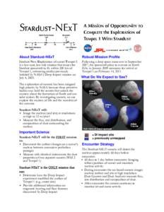 About Stardust-NExT  Robust Mission Profile Stardust-New Exploration of comet Tempel I is a low-cost, low-risk mission that reuses the