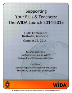 Supporting Your ELLs & Teachers: The WIDA Launch[removed]LEAD Conference Nashville, Tennesse October 27, 2014