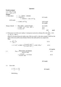 Answers Needed constants 1 u = 1.66 xkg 1eV = 1.602 x 10-19J Solution 1.1 Mass defect