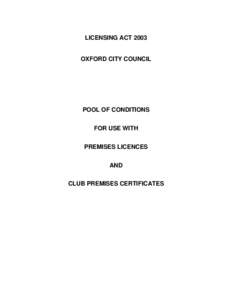 LICENSING ACTOXFORD CITY COUNCIL POOL OF CONDITIONS FOR USE WITH