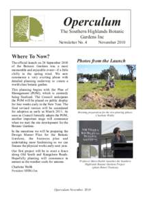 Operculum The Southern Highlands Botanic Gardens Inc Newsletter No. 4  Where To Now?