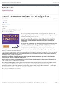 AustraLYSIS concert combines text with algorithms  11:03AM Tuesday Nov 18, 2014