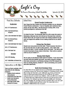 !  Eagle’s Cry The Paonia Elementary School Newsletter  Mark Your Calendar
